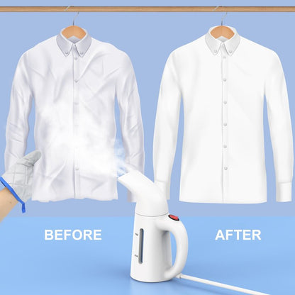 Steamer for Clothes Handheld,Portable Clothes Steamer Remove Wrinkle, 230ml Capacity Garment Steame Ideal for ALL Fabrics, 12 minutes Continuous Steam, One button Design, Easy to Use, mini (White)