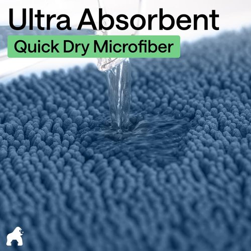 GORILLA GRIP Bath Rug Mat 44x26, Thick Soft Absorbent Chenille, Quick Dry Microfiber Mats, Rubber Backing Washable Shower Floor Rugs, Bathmat Runner, US Designed Bathroom Home Decor Accessories Blue