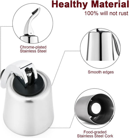 Wine Stoppers for Wine Bottles with Stainless Steel Vacuum Wine Bottle Stopper with Silicone Reusable Wine Corks, Leak proof Keep Fresh Suitable for Red&White Bottle (Silver, 3 Pack)
