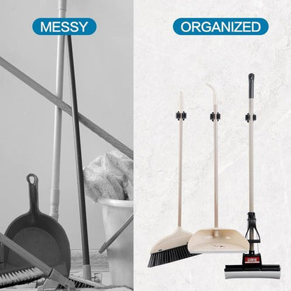 JAMEND Heavy-Duty Broom and Mop Holder | 9-Piece Garden Tool Organizer Rack in Matte Black