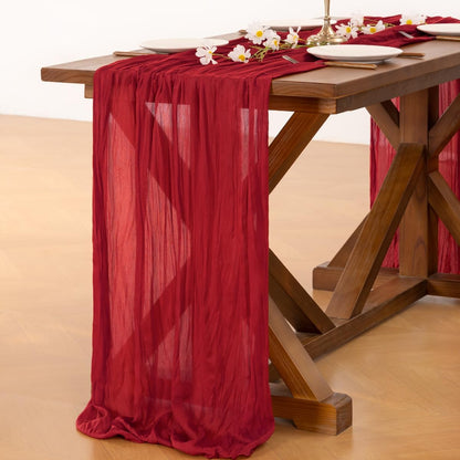 Socomi Cheesecloth Table Runner - 120 Inch Red Boho Rustic Gauze for Weddings & Events