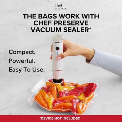 Chef Preserve Reusable Vacuum Sealer Bags - 30 BPA-Free Small Food Storage Bags (8 x 10 in) | Odor-Resistant & Leak-Proof