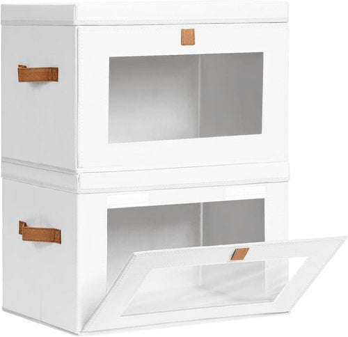 Homsorout Large Clothing Storage Bins - Collapsible Organizer Boxes with Handles & Lids | 2 Pack, White
