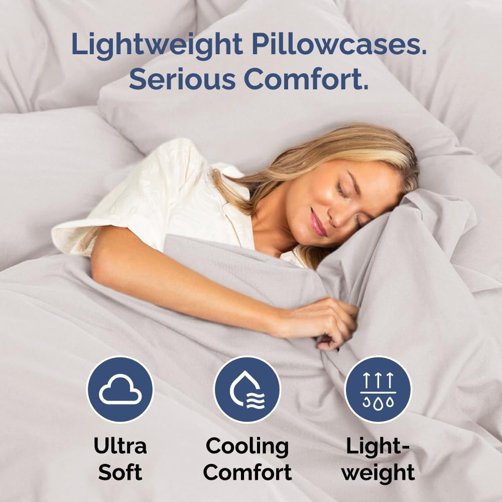 Queen Pillow Cases by [Brand Name] - Ultra Soft Hotel Quality - Wrinkle-Free & Fade Resistant - Light Grey, Set of 4