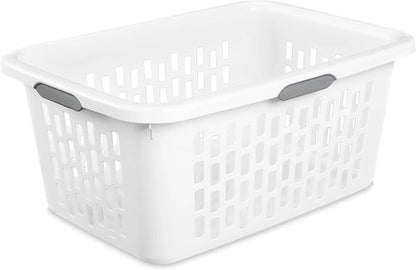 Large Plastic Laundry Basket - 4 Comfort Grip Handles, 2 Bushel Capacity | White