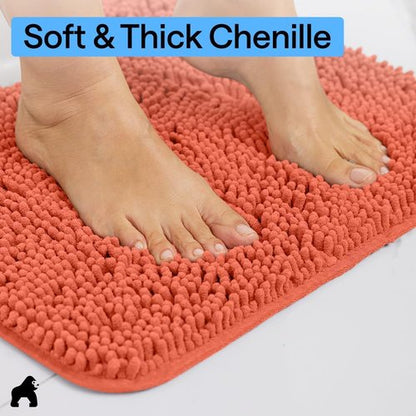 GORILLA GRIP Plush Chenille Bath Rug Mat - Absorbent Shaggy Design for Oval Toilet Base - Coral