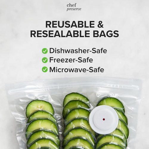 Chef Preserve Reusable Vacuum Sealer Bags - 30 BPA-Free Small Food Storage Bags (8 x 10 in) | Odor-Resistant & Leak-Proof
