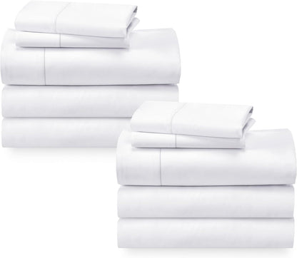 California Design Den Split King Sheet Sets - Soft 100% Cotton Sateen - Extra Soft & Cooling - Bright White (2-Pack)