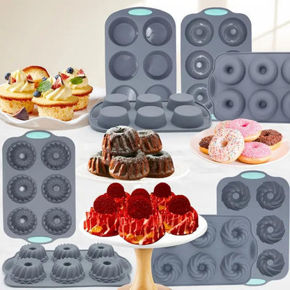 Tongjude Silicone Donut Pans - 8 Nonstick Baking Molds | Heat Resistant & Dishwasher Safe, Grey