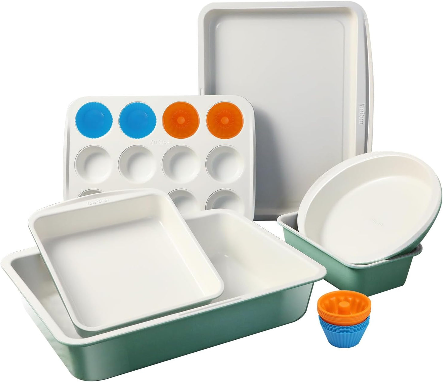 Skiennix Ceramic Nonstick Baking Pans Set - 30 PCS Stackable Bakeware, 550°F Oven Safe, Dishwasher Safe, Green