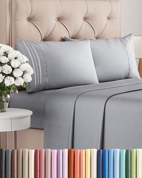 Cal King Size Sheet Set by Oeko-Tex | 4-Piece Cooling & Breathable Bedding - Soft, Wrinkle-Free Steel Blue