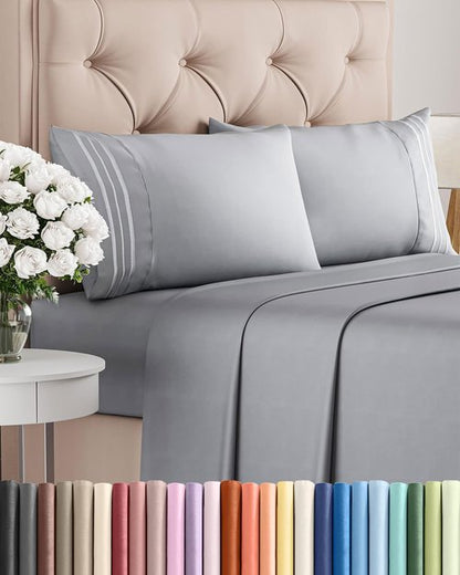Cal King Size Sheet Set by Oeko-Tex | 4-Piece Cooling & Breathable Bedding - Soft, Wrinkle-Free Steel Blue