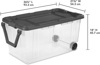 160 Quart Wheeled Storage Bins by [Brand Name] - Stackable Heavy-Duty Clear Totes with Secure Latch Lid & Reinforced Handle | Ideal for Garage, Closet & Moving