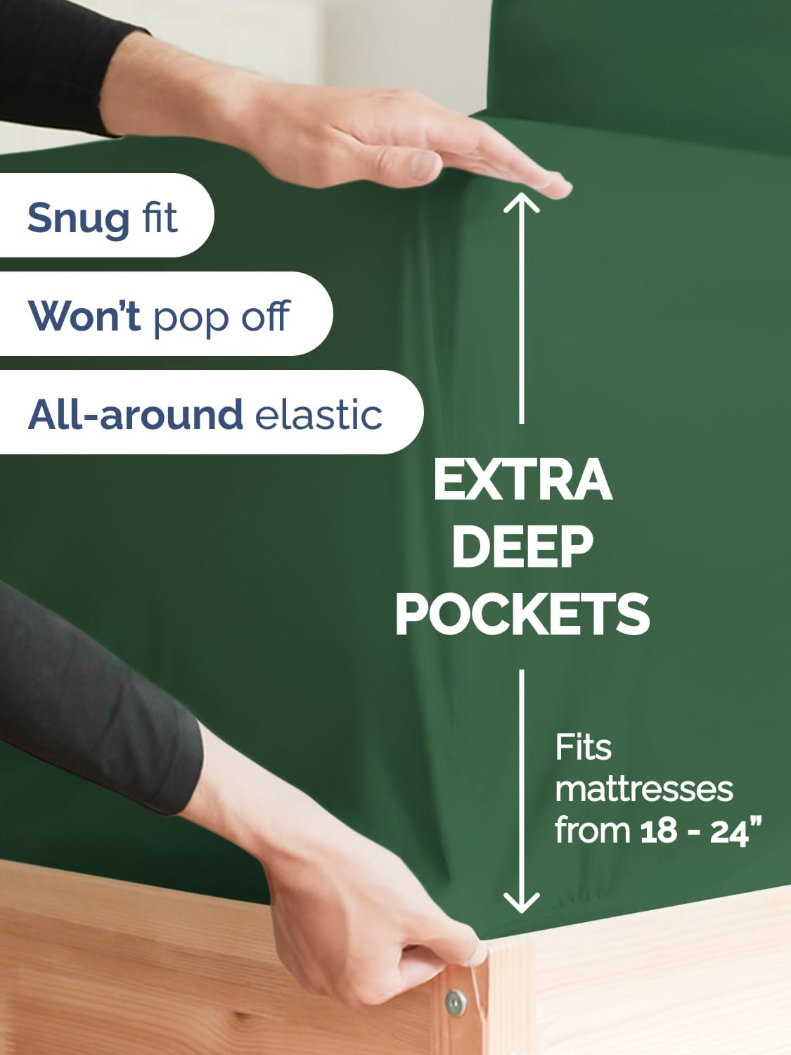 Skiennix Extra Deep Cal King Sheet Set - 6-Piece Breathable Cooling Bedding - Soft Wrinkle-Free Emerald Green