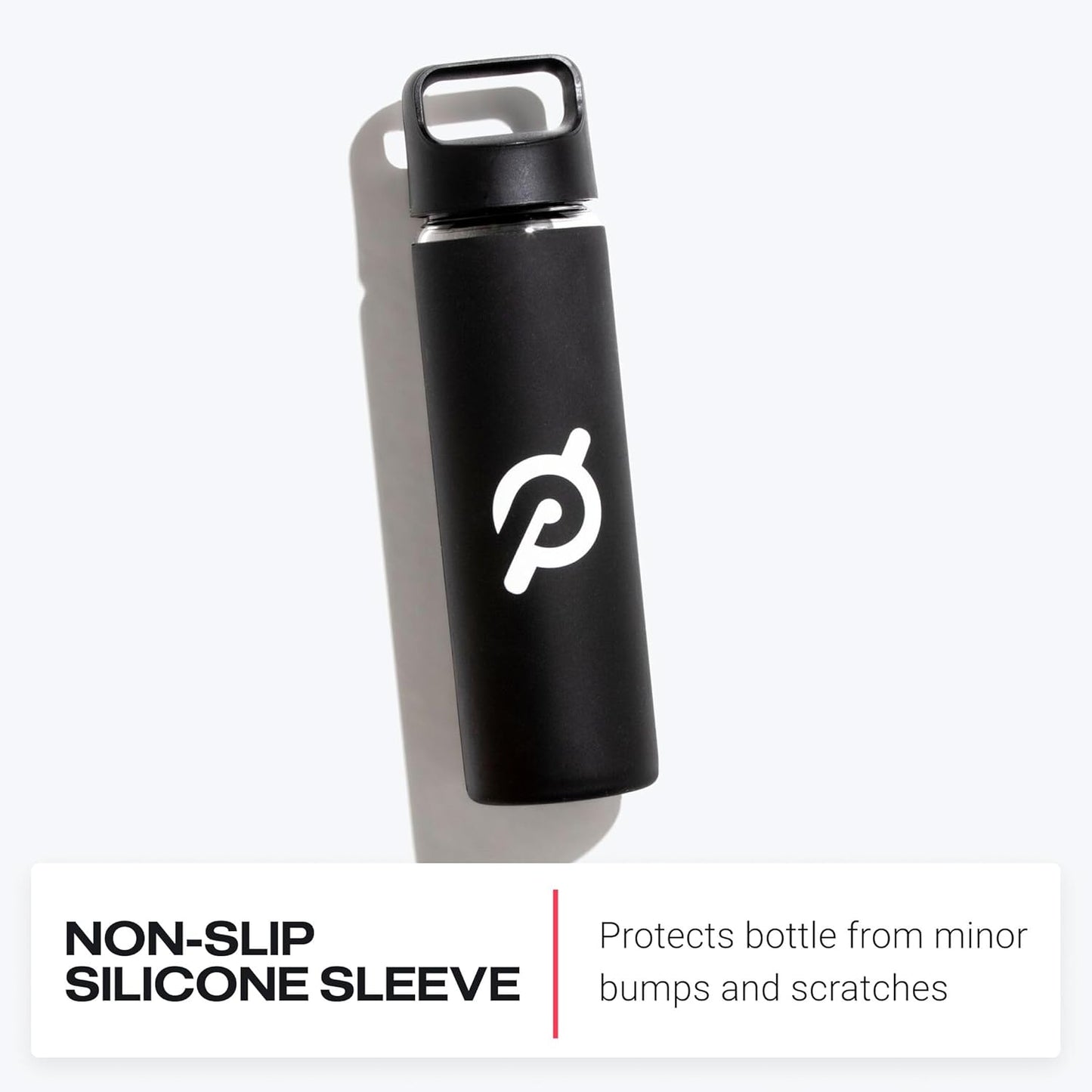 Peloton Glass Water Bottle - 16 Oz. with Non-Slip Silicone Sleeve & Travel Handle, Black