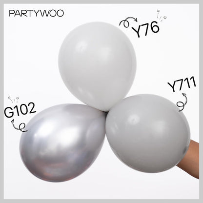 PartyWoo Silver Balloon Arch Kit - 155 Pcs in Various Sizes for Birthday & Wedding Decor | Silver-G102