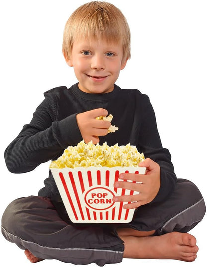Novelty Place Classic Red & White Striped Popcorn Containers - Perfect for Movie Night, 9.25" Square x 5.9" Deep