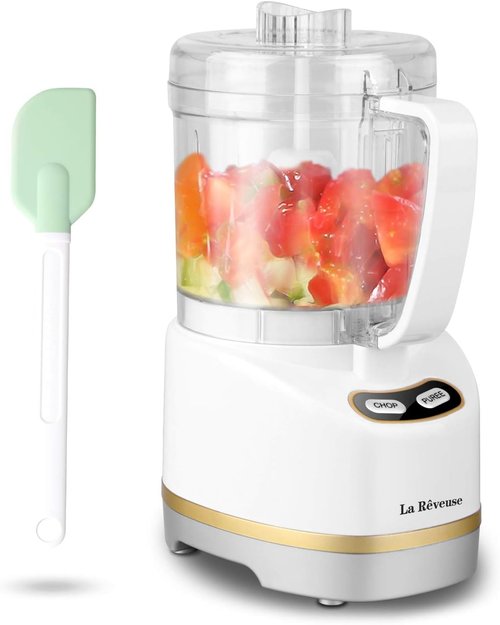 La Reveuse Electric Mini Food Processor - 200 Watts, 2-Cup Bowl for Chopping & Blending | White