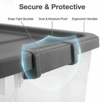 Regine Switzerland 76 Quart Clear Plastic Storage Bins - Durable Latch Lid for Office & Garage Organization | Dark Gray (2 Pack)