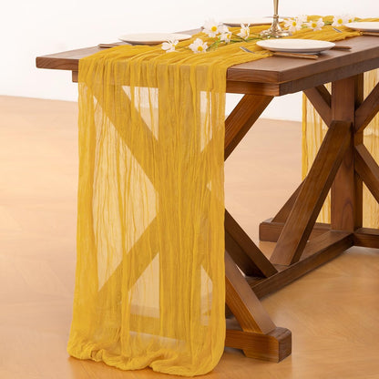 Socomi Cheesecloth Table Runner - 3pcs Gold Yellow Boho Rustic Design | 120 Inch for Weddings & Parties