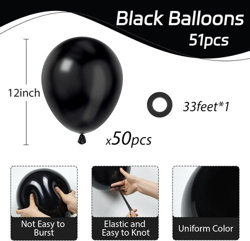 Awenztech Black Balloons - 12-Inch Latex Party Balloons | 50-Pack for Graduation & Halloween Decor