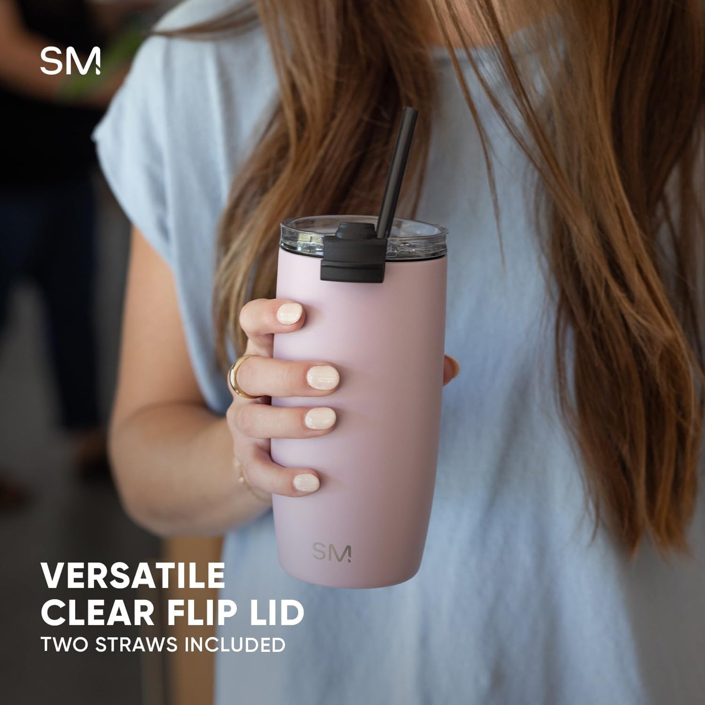 Simple Modern Voyager Tumbler - Insulated Stainless Steel Travel Mug with Flip Lid | 16oz Almond Birch