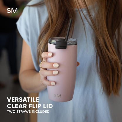 Simple Modern Voyager Tumbler - Insulated Stainless Steel Travel Coffee Mug | Flip Lid | 12oz Almond Birch
