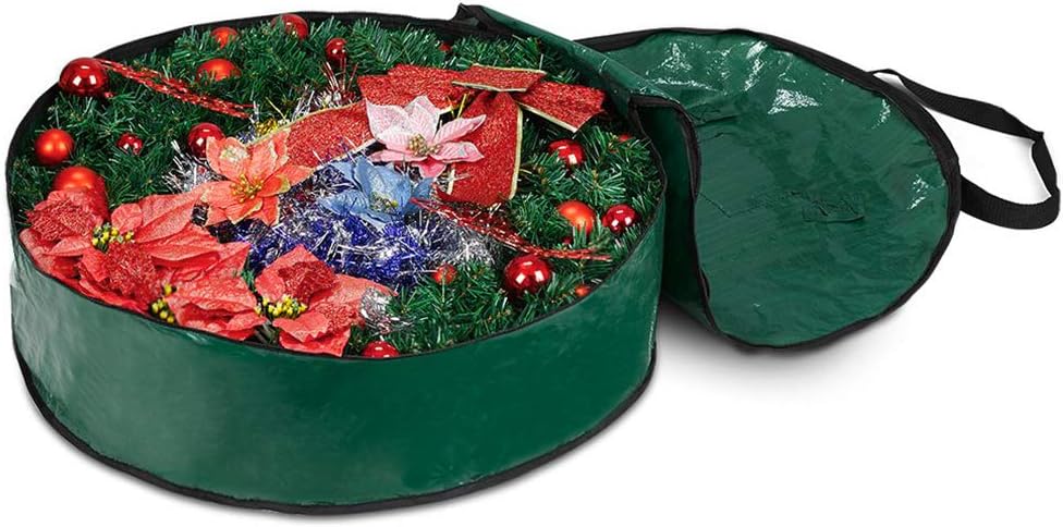 ProPik Christmas Wreath Storage Bag - Heavy-Duty Tear Resistant Material - 30” X 8” - Green with Transparent Card Slot