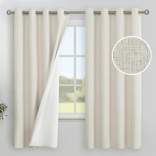 YoungsTex Linen Blackout Curtains - 63-Inch Thermal Insulated Drapes for Full Room Darkening | 2 Panels, Black