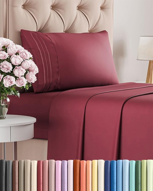 Comfy Twin Size 3 Piece Sheet Set by [Brand Name] - Breathable Cooling Bed Sheets - Ultra-Soft, Deep Pockets, Wrinkle-Free - Oeko-Tex Certified - Burgundy