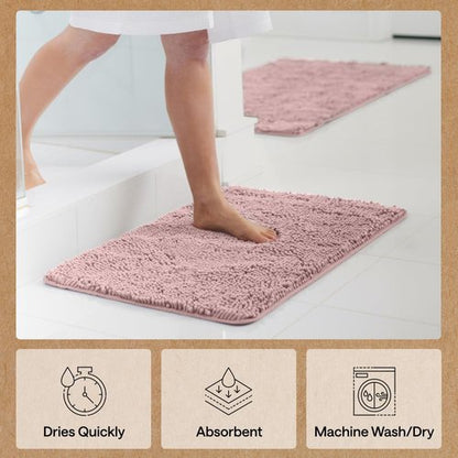 GORILLA GRIP Bath Rug Mat 44x26, Soft Absorbent Chenille, Quick Dry Microfiber Mats, Rubber Backing Washable Shower Floor Rugs, Bathmat Runner, US Designed Bathroom Home Decor Accessories Dusty Rose