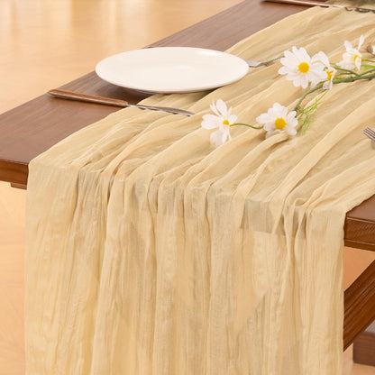 Socomi Gold Champagne Cheesecloth Table Runner - 120 Inch Rustic Boho Decor for Weddings & Events
