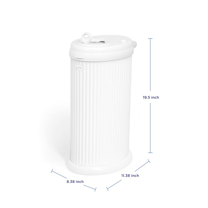 Ubbi Fluted Stainless Steel Diaper Pail, Odor Locking, No Special Bag Required, Award-Winning, Registry Must-Have, White