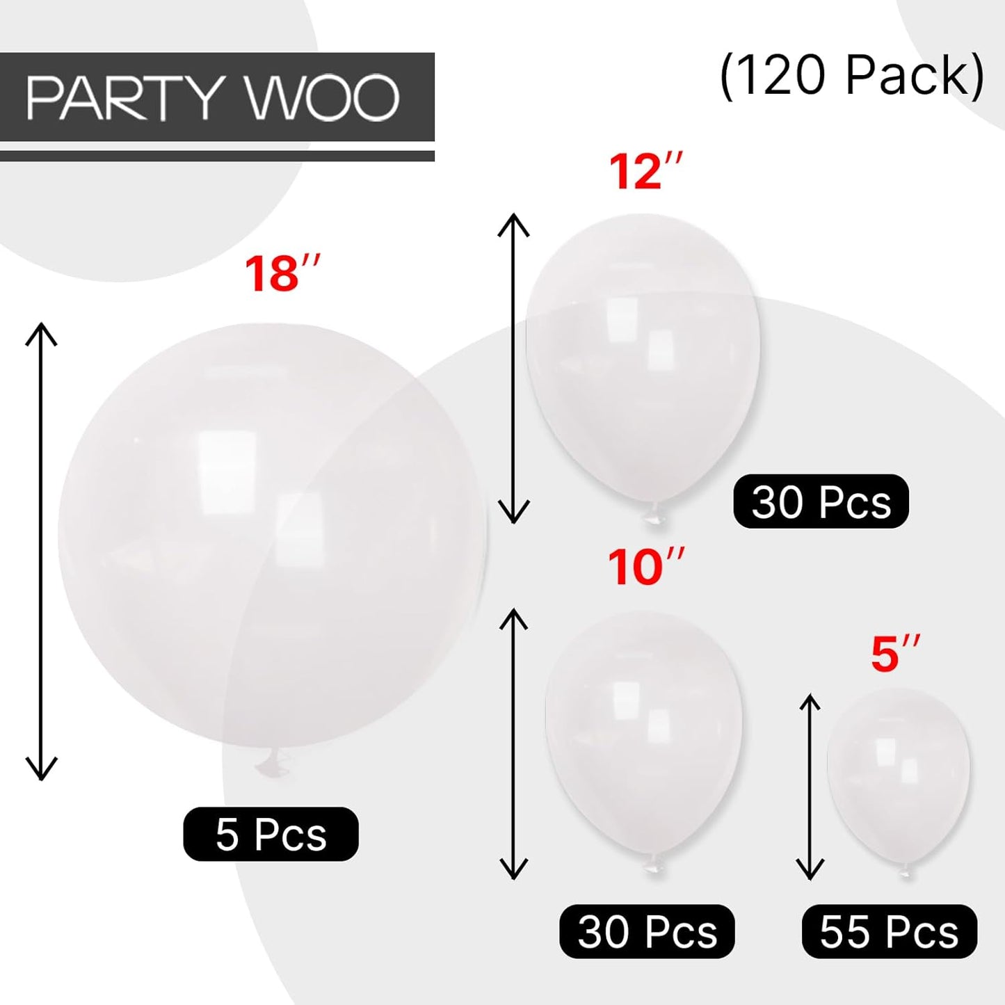 PartyWoo Clear Balloons - 120-Piece Transparent Balloon Arch Kit for Weddings, Graduations & Parties | 18", 12", 10", 5" Sizes