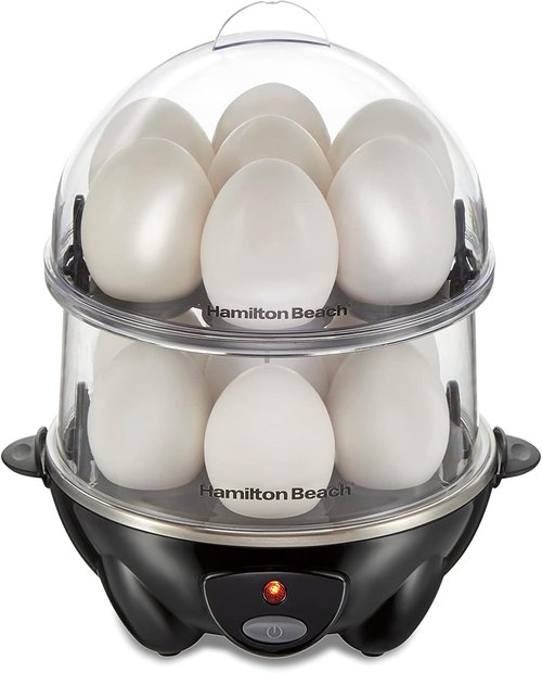 Hamilton Beach 3-in-1 Electric Egg Cooker - Hard Boiled, Poached, Omelet & Steamer, Holds 14, Black