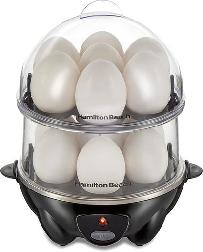 Hamilton Beach 3-in-1 Electric Egg Cooker - Hard Boiled, Poached, Omelet & Steamer, Holds 14, Black