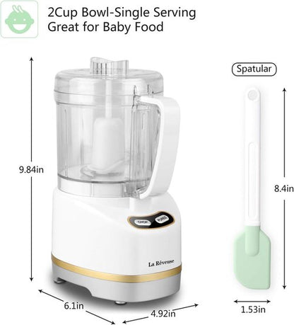La Reveuse Electric Mini Food Processor - 200 Watts, 2-Cup Bowl for Chopping & Blending | White