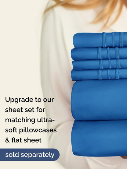 Extra Deep Queen Fitted Sheet - Hotel Luxury Single Fitted Sheet Only - Easily Fits 18 inch to 24 inch Mattress - Ultra Soft, Wrinkle & Fade Free w/Extra Deep Pocket - Breathable & Comfy - Royal Blue