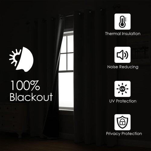 ChrisDowa 100% Blackout Curtains - Thermal Insulated Grommet Panels, Light Grey, 42 x 63 Inch, 2 Panels Set