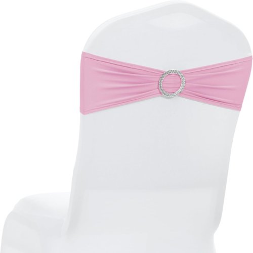 MDS Premium Spandex Chair Sashes - Universal Stretch Covers with Buckle Slider | Pack of 75 - Blush Pink