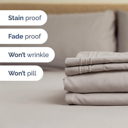 Cal King Size 4 Piece Sheet Set - Comfy Breathable & Cooling Bed Sheets Set - Hotel Luxury Bedding for Women, Men, Kids, Teens, Boys & Girls - Deep Pockets, Soft, Wrinkle Free - Oeko-Tex - Light Grey