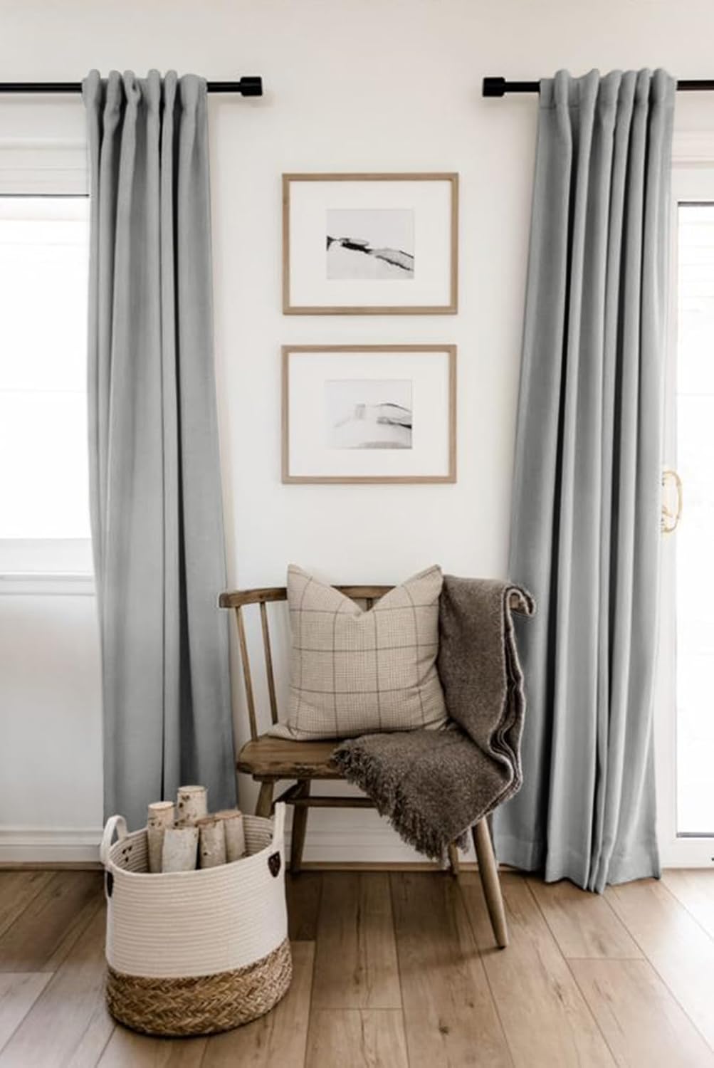 Skiennix 100% Blackout Linen Curtains - Thermal Insulated Drapes, 84" Long, Ash Grey, 2 Panels Set