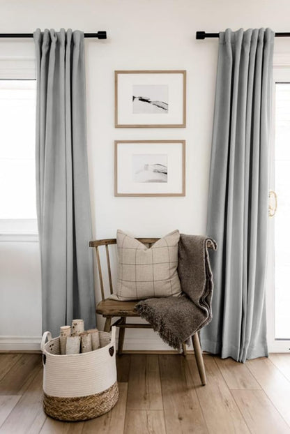 Skiennix 100% Blackout Linen Curtains - Thermal Insulated Drapes for Bedroom | 50" W x 84" L, Ash Grey