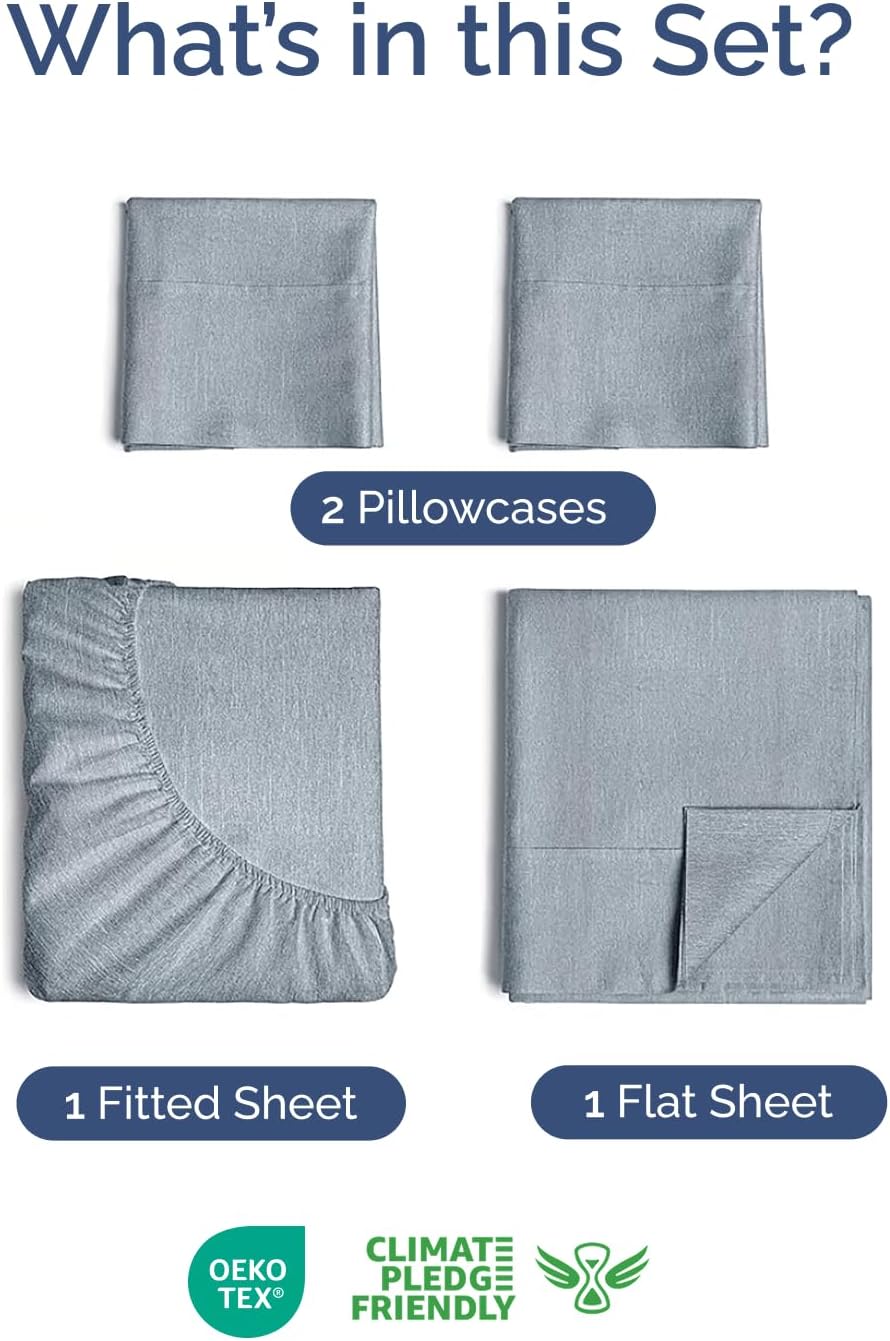 Skiennix Extra Deep Twin XL Sheet Set - 4-Piece Breathable Cooling Bedding - Soft & Wrinkle-Free - Heathered Blue