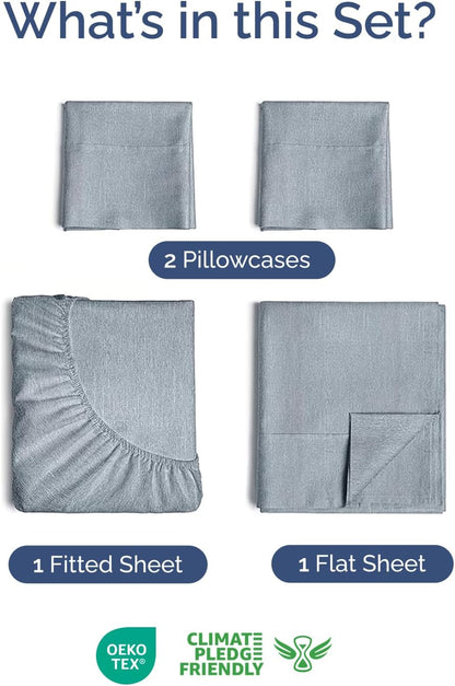 Skiennix Extra Deep Twin XL Sheet Set - 4-Piece Breathable Cooling Bedding - Soft & Wrinkle-Free - Heathered Blue