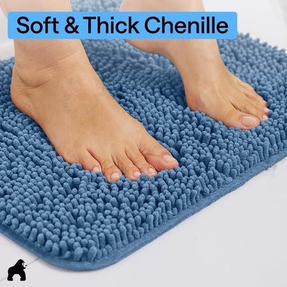 GORILLA GRIP Bath Rug Mat - Soft Absorbent Chenille | Quick-Dry Microfiber 60x17, Blue