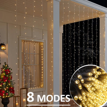 Solhice LED Curtain Lights - 20ft x 10ft Outdoor String Lights | 600 Warm White Twinkle LEDs for Wedding Decor