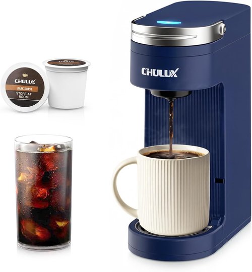 CHULUX Single Serve Coffee Maker - Fast Brewing K-Cup Machine for Travel Mugs | Matte Navy Finish
