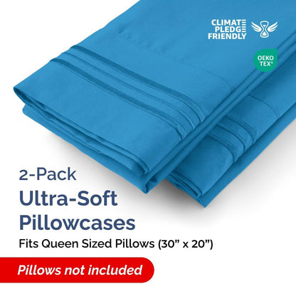 Skiennix Queen Pillow Cases Set of 2 | Ultra Soft Hotel Quality, Wrinkle-Free, Denim Blue