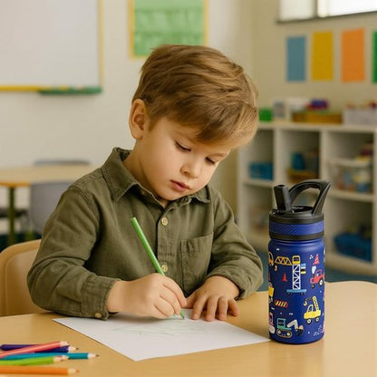 Fanhaw Kids Insulated Water Bottle - 18 Oz Stainless Steel, Leakproof & BPA Free | Blue Ocean Design